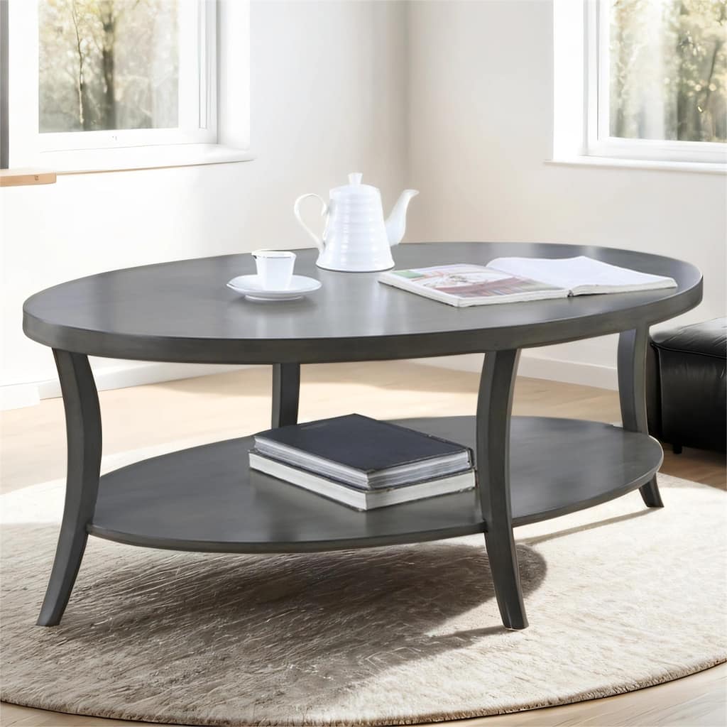 Contemporary Oval Shelf Coffee Table, Gray/Espresso