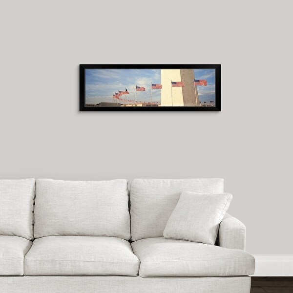 "United States Flags at the base of Washington Memorial in Washington D.C" Black Framed Print