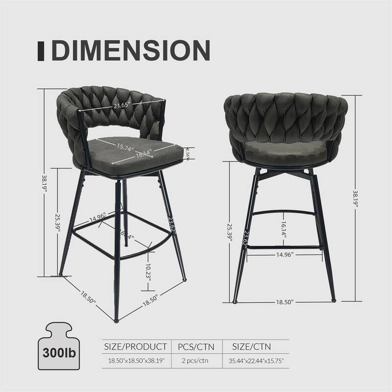Swivel Upholstered Bar Stools with Back Footrest (Set of 2) - N/A