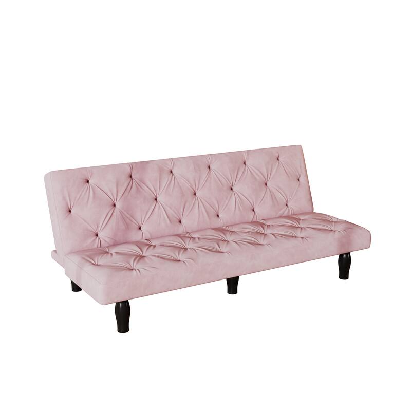 Baby Pink Armless Sleeper Loveseat Buttons Tufted Adjustable Backrest