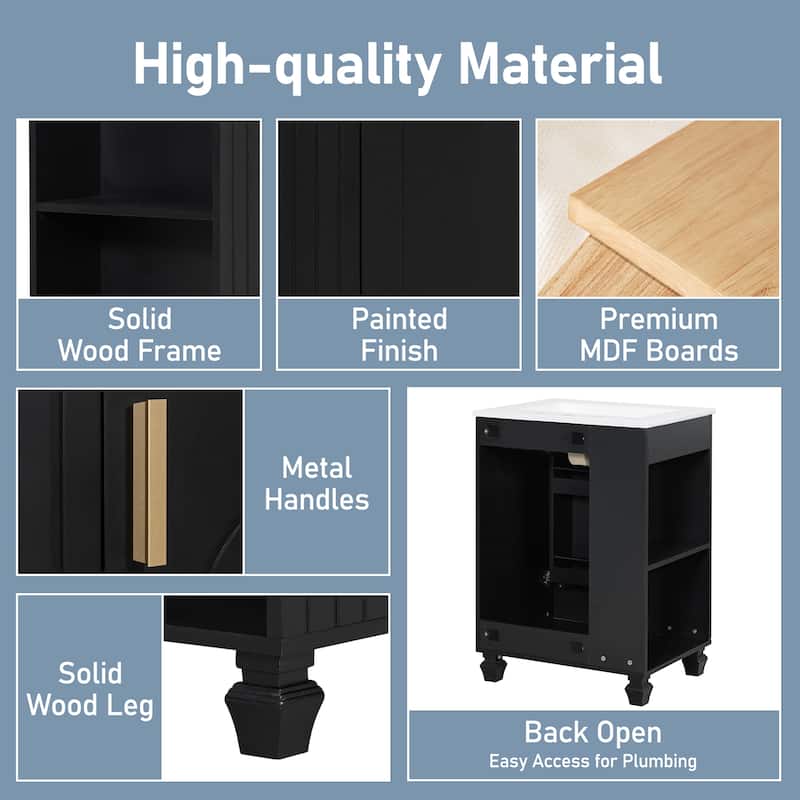 24" Bathroom Vanity with Sink, Bathroom Cabinet with Door Shelf, Side Open Storage, Solid Wood Frame,Soft Closing Door