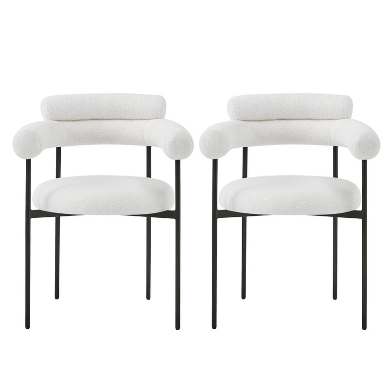 Modern Set of 2 Dining Chairs with Armrests, Padded Seat Backrest, Metal Legs for Dining Room Living Room and Café