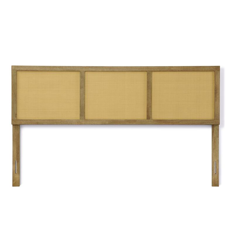 Natural Finish Rubberwood with Rattan Panels Headboard, King or Queen (Headboard Only) - King
