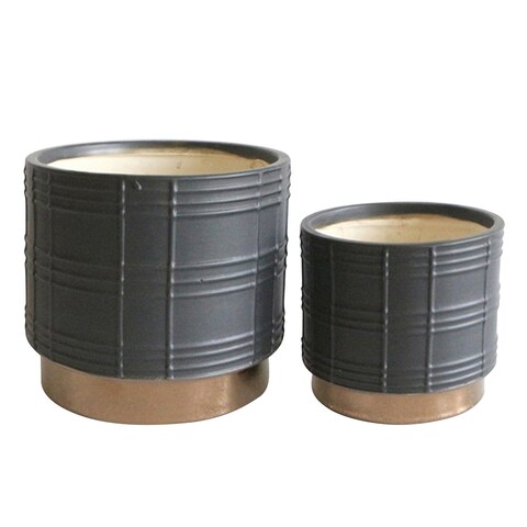 Set of 2 Metallic Planters 6, 8", Black 7"H - 8.0" x 8.0" x 7.0"