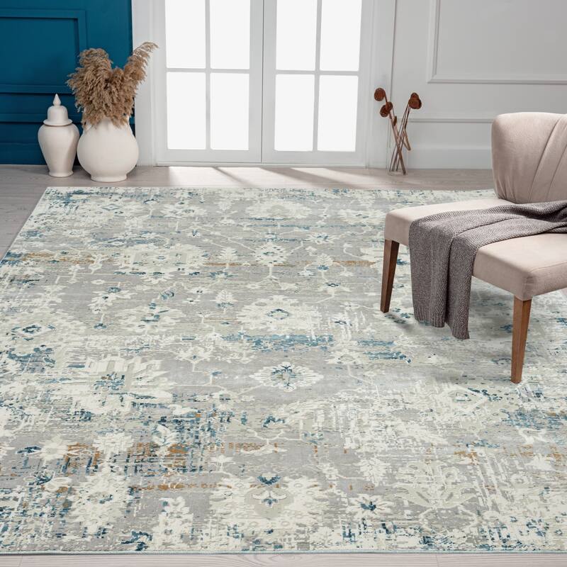 Borderless Transitional Abstract Area Rug - 8'6" X 11'6" - Zinc/Indigo