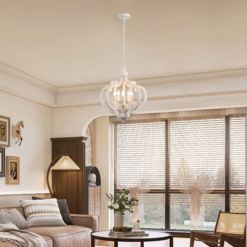 5-Light Country Wood Chandelier Light Fixture for Kitchen Island Dining Room