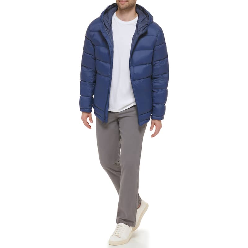 Cole Haan Men's Hooded Nylon Puffer Jacket - Navy - M