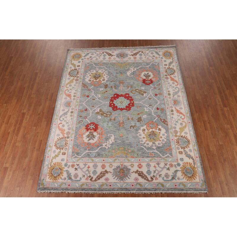 Floral Oushak Indian Area Rug Handmade Wool Carpet - 7'11" X 10'0"