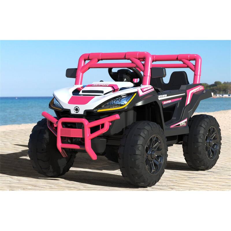 12V Exclusive Car for Kids, Electric Off-Road Vehicle with Seat Belt, Pink Electric Car Toy for Kids with Charge Display