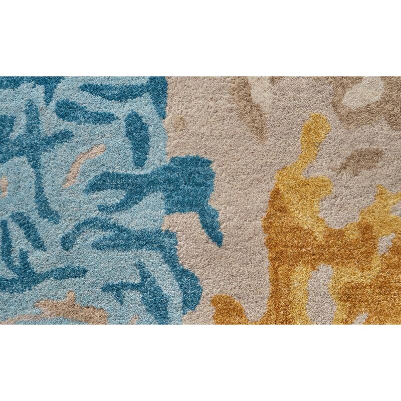 Everley Abstract Tufted Wool Rug, Sunny Yellow/Sky Blue, Area Rug