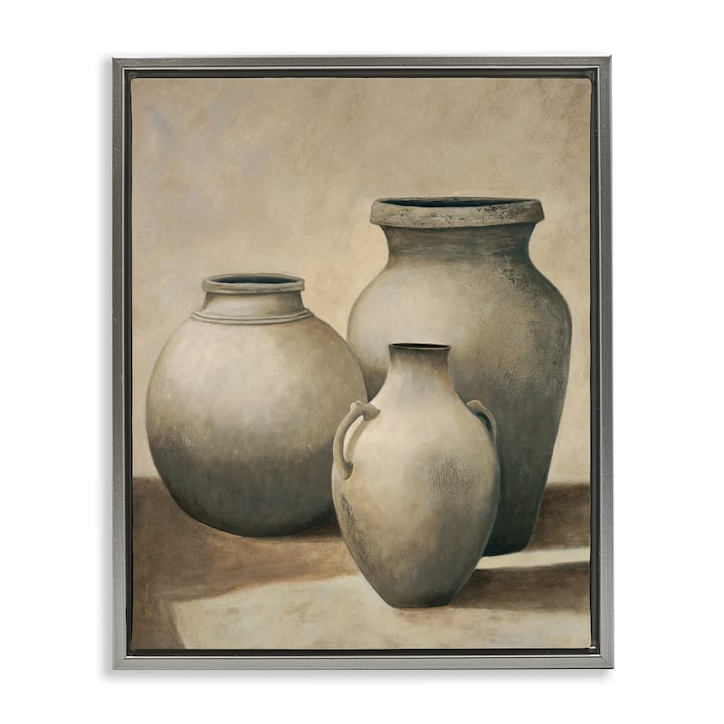 Stupell Trio of Vases Still Life Framed Floater Canvas Wall Art Design By André Mazo - 17 x 21 - Grey