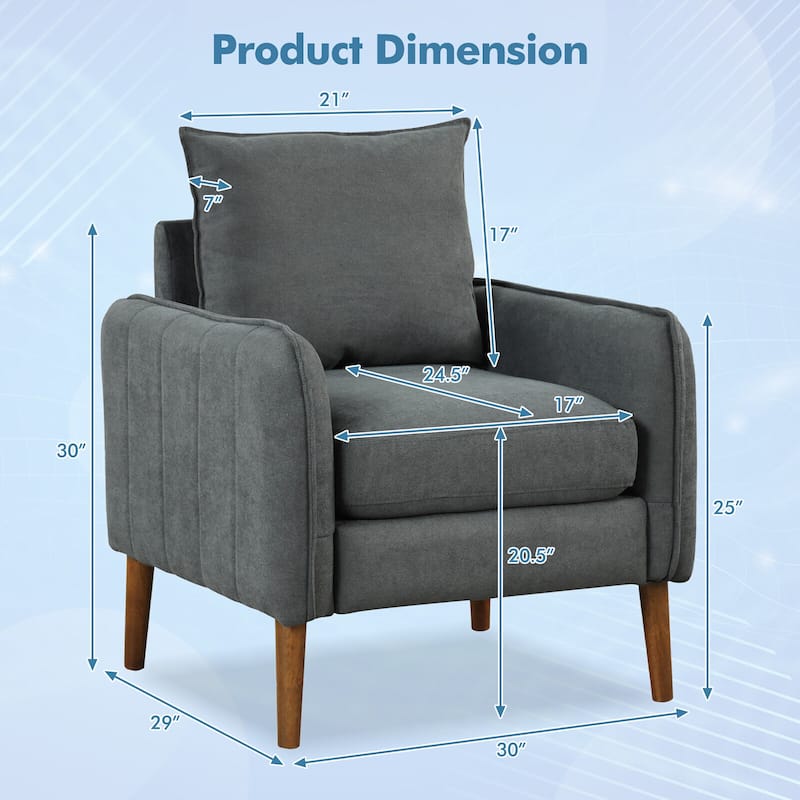Gymax 2PCS Modern Accent Chair Upholstered Mid-Century Armchair w/