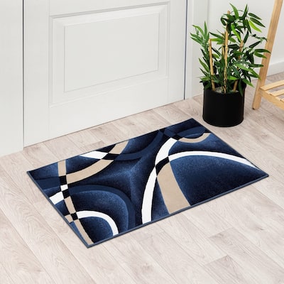 Geometric Abstract Navy Area Rugs for Entryway/Living Room