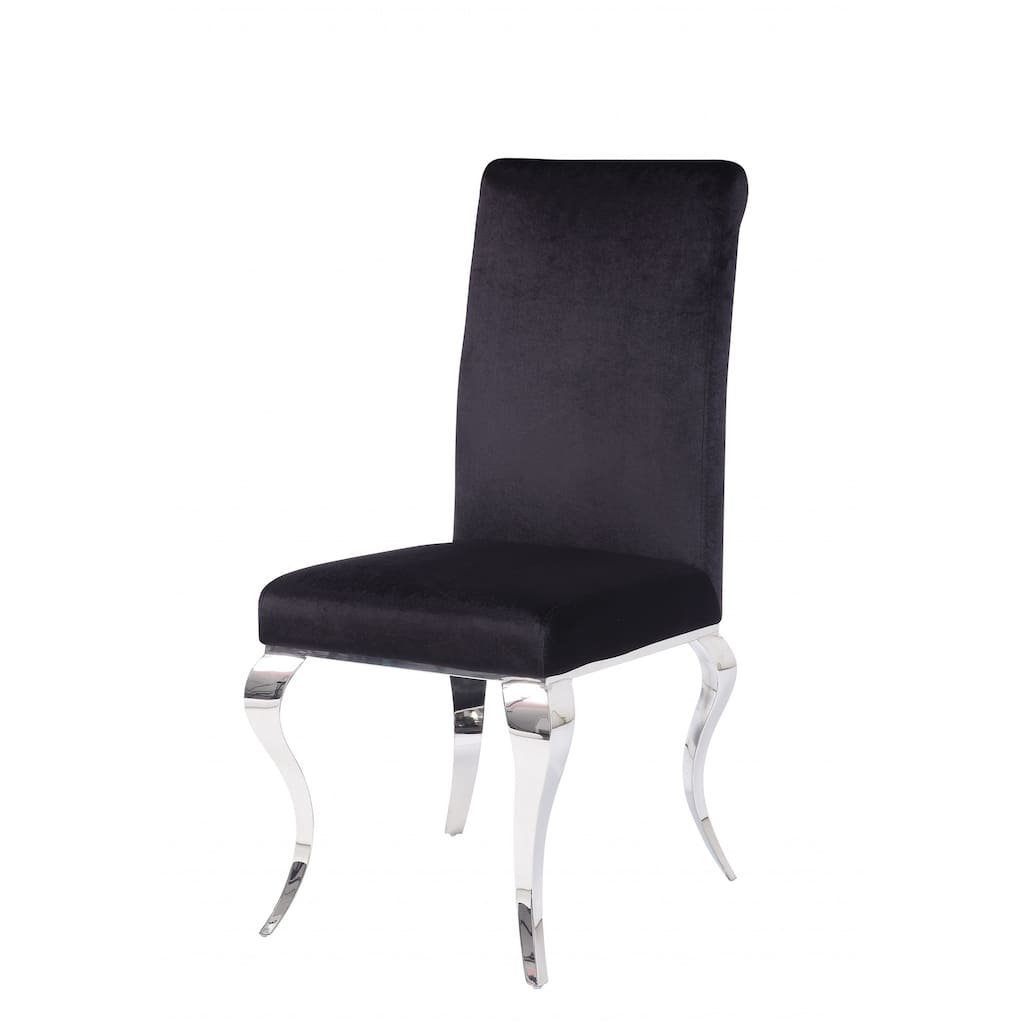 HomeRoots Set of Two Black and Silver Upholstered Fabric Dining Side Chairs