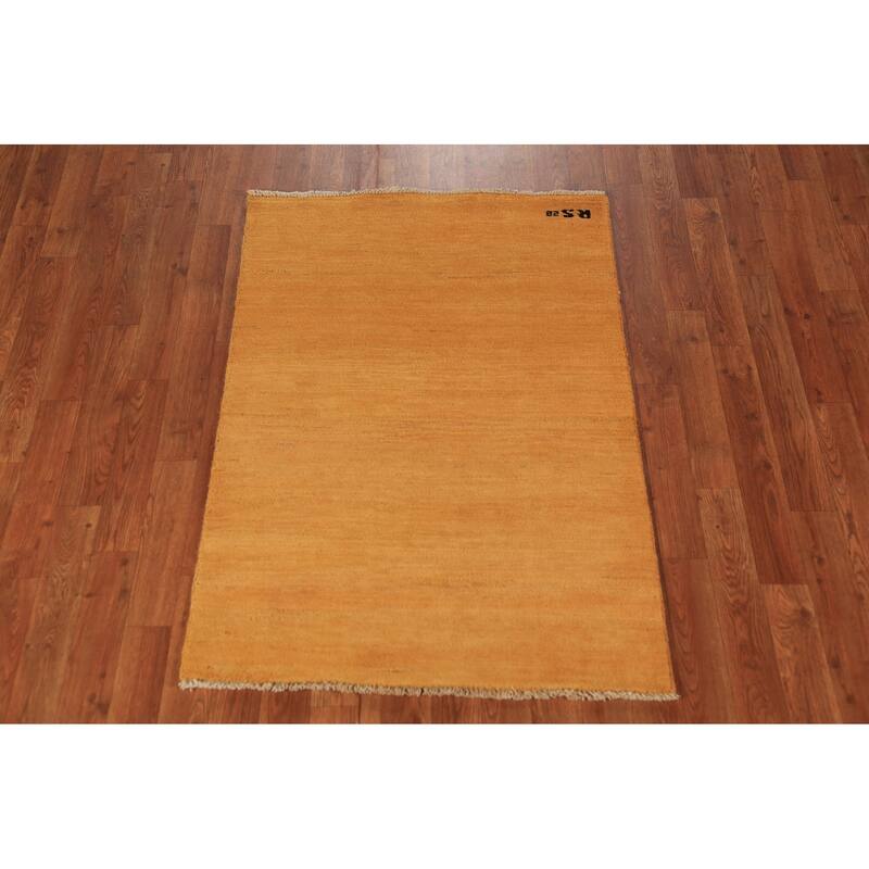 Modern Gold Gabbeh Oriental Rug Handmade Wool Carpet - 2'9" x 4'0"