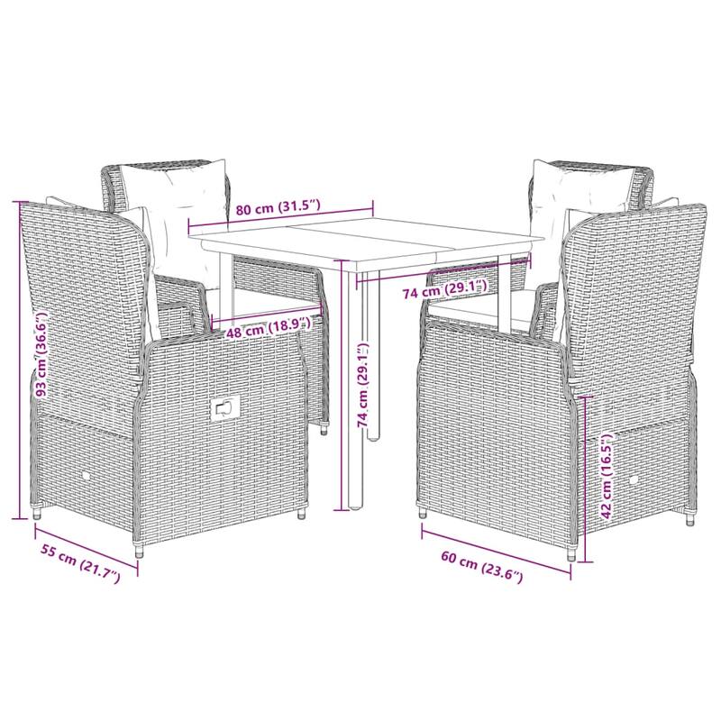 vidaXL Garden Dining Set Gray, Black, Dark Gray - 31.5" x 31.5" x 29.1"/ 4