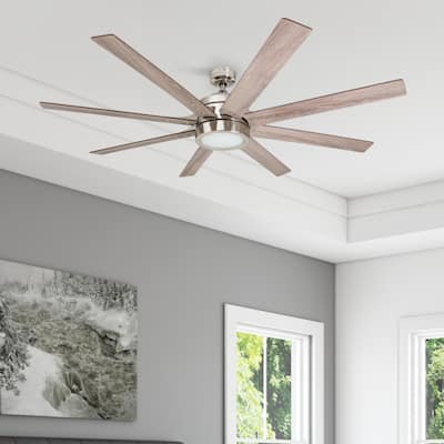 Honeywell Xerxes Brushed Nickel LED Remote Control Ceiling Fan, 8 Blade, Integrated Light - 62-inch