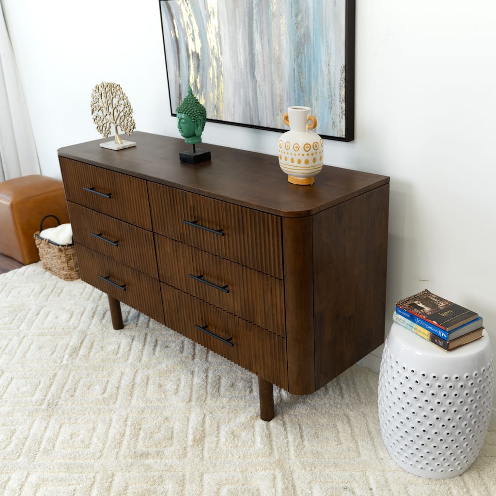 Ross Mid Century Modern Walnut Dresser with 6 Drawers
