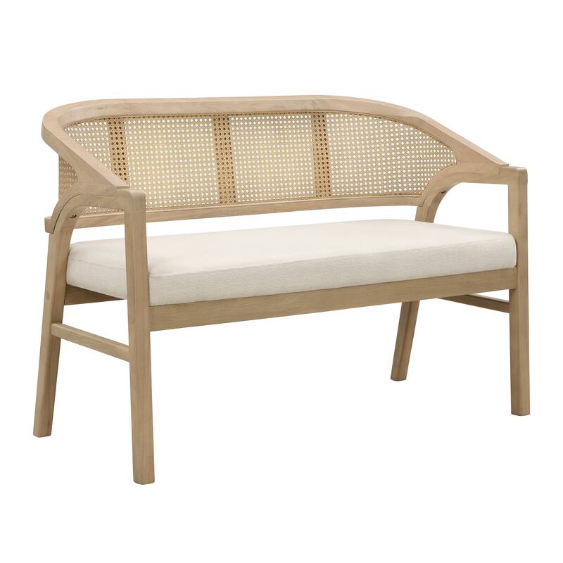 Christopher Knight Home - Curved Rubberwood Cane 46.25" Upholstered Loveseat