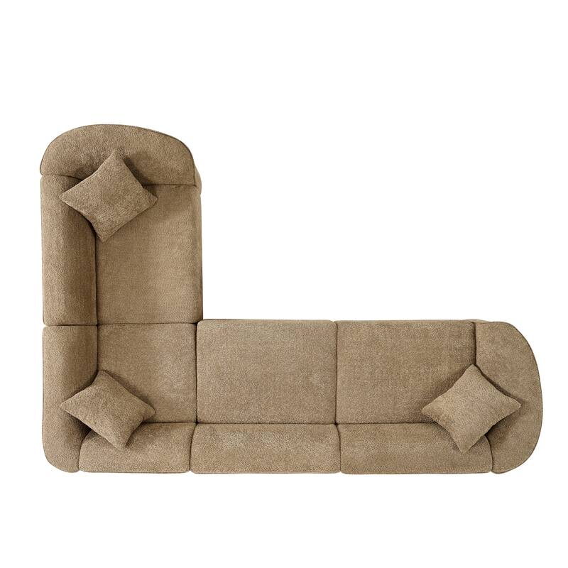 L-Shaped Curved Sectional Sofa, Boucle Upholstered 4-Seater Sofa, Corner Sofa with Pillows for Living Room, Apartment