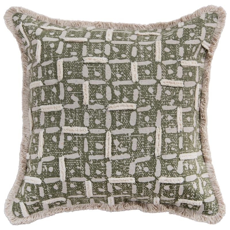 Rizzy Home Abstract Embroidered Throw Pillow - Polyester - Green/Natural