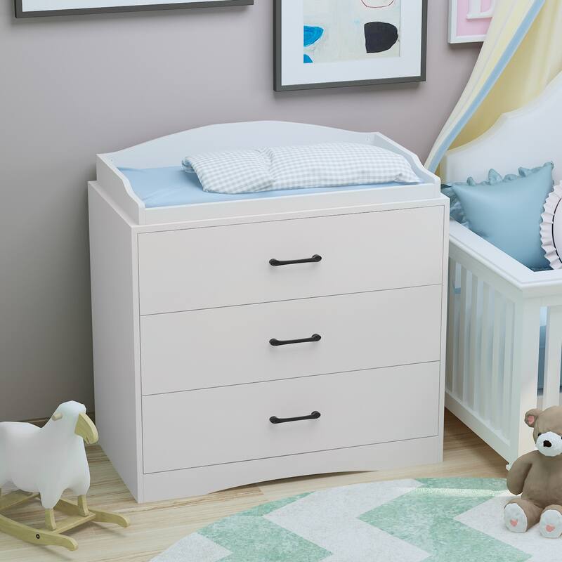 Kerrogee 3-Drawer Dresser with Changing Table - Grey/White/Black - White