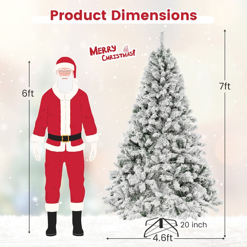 Gymax 6/7/8 FT Pre-Lit Snow-Flocked Xmas Tree 3-Minute-Setup