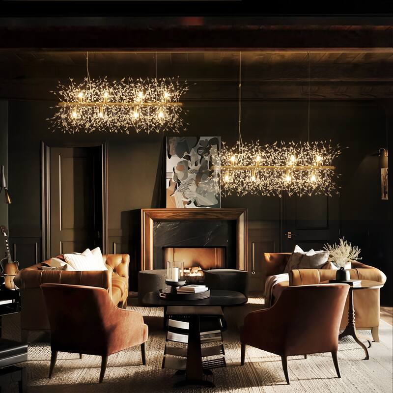 12-Light Modern Crystal Linear Sputnik Starburst Chandelier Dandelion Firework Island Pendant