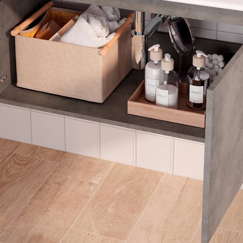 Single Vanity Cabinet, 36 Inches Wide, Cement Finish, Spacious Storage, No Basin Included - 35.39in L Engineered Wood
