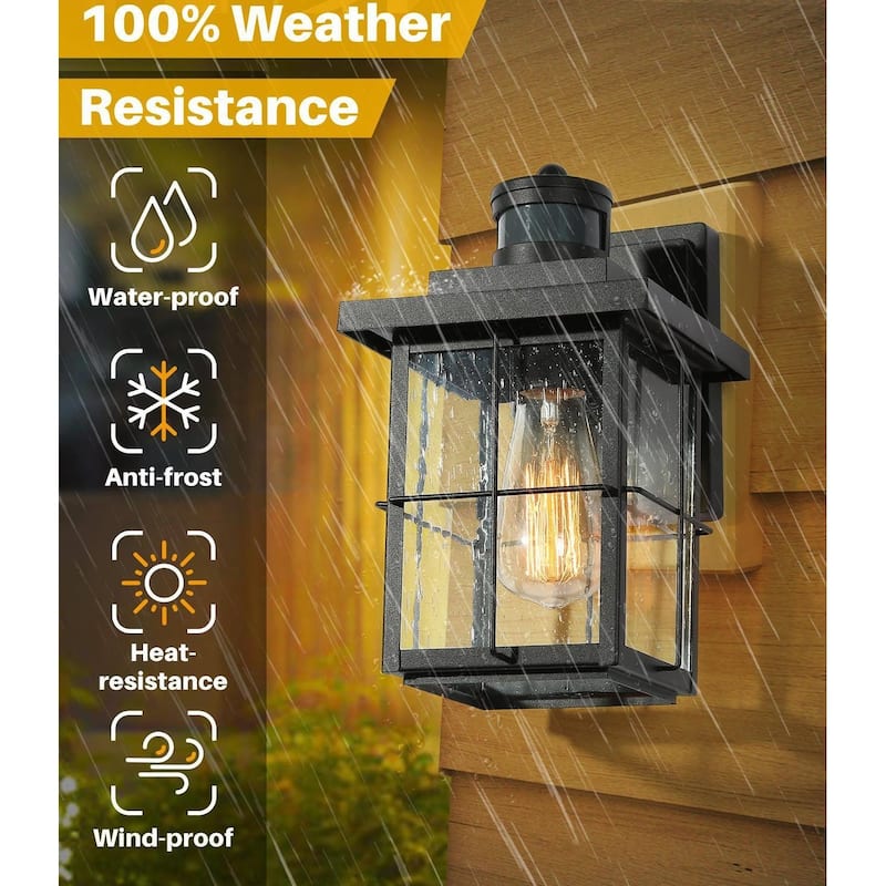 Bern Dusk to Dawn Set of 2 Black Motion Sensor Outdoor Wall Lantern Exterior Sconce - L 7.1"* W 7.7"* H 10.6" - 1-Pack