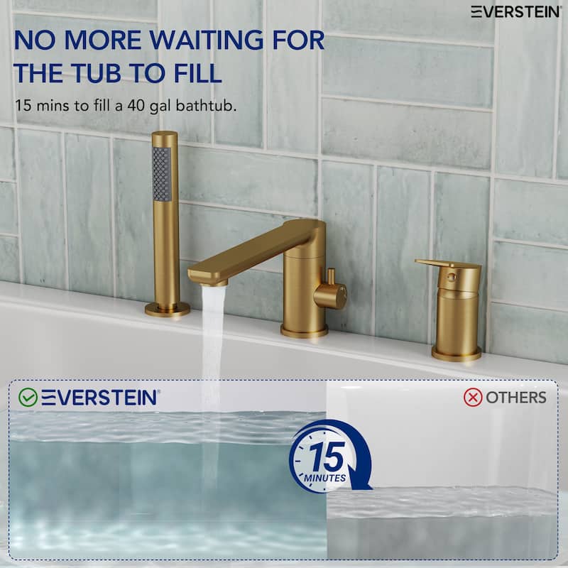 Modern Tub Filler with Hand Sprayer Deck Mount Tub Faucet with Hand Shower 3 Holes Bathtub Faucet Brass