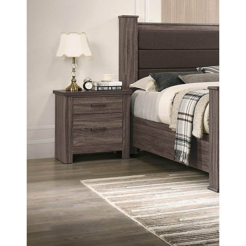 Weathered Grey 2-Drawer Bedside Table with Metallic Hardware
