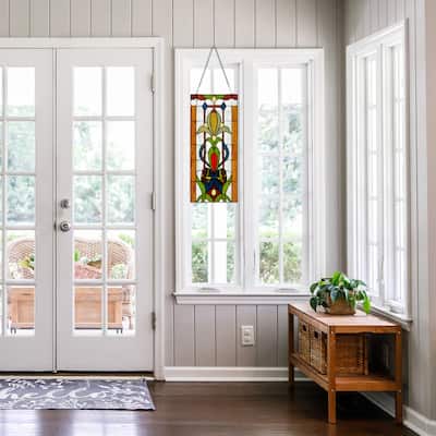 24-in H Fleur de Lis Tiffany-Style Multicolored Stained Glass Window Panel - 10.5" x 0.25" x 24"