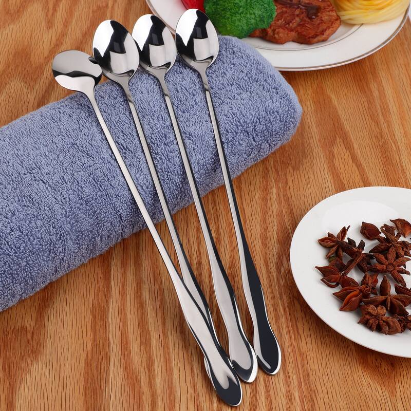 Stainless Steel Spoons 4 Pcs Soup Spoon Oil Salt Sugar Dining Spoons 10" Length - Silver Tone