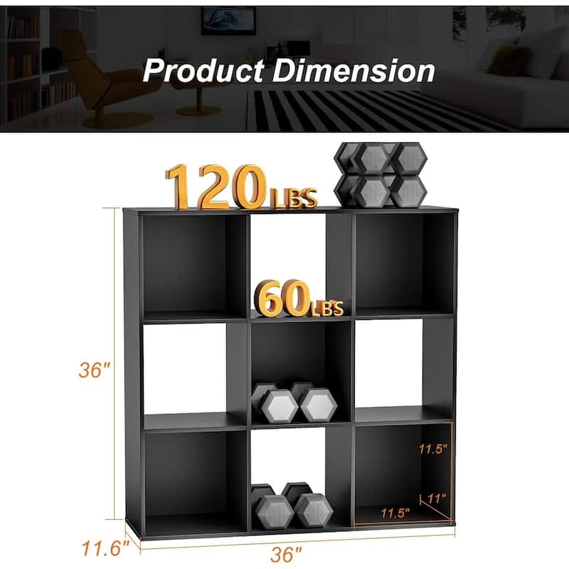 9 Cube Storage Organizer, Bookshelf with 5 Removable Back Panels for Living Room, Bedroom, Home Office - 36"D×36"W×11.6"H