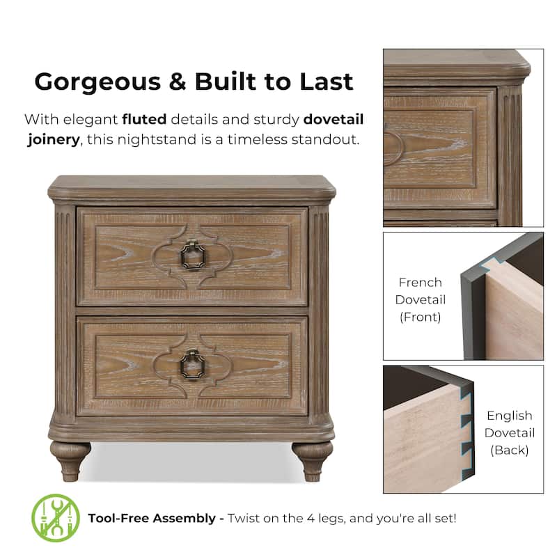 Furniture of America Aveline Modern Rustic Oak Solid Wood 2-Drawer Nightstand With USB Ports (Set of 2)