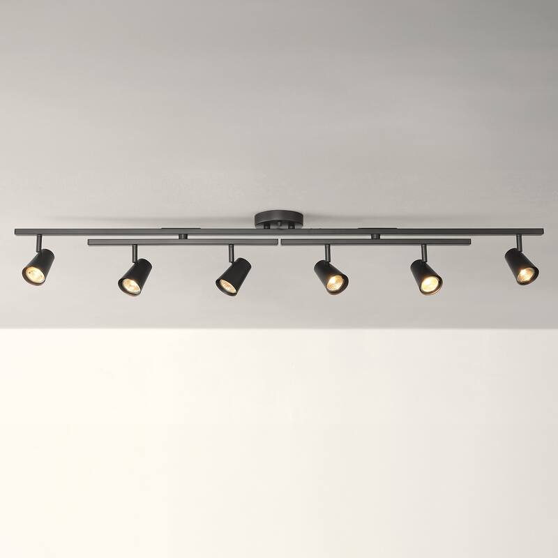 51" 6-Light Matte Black Adjustable Track Lighting with Center Swivel Bars and Pivoting Track Heads - 4.75"
