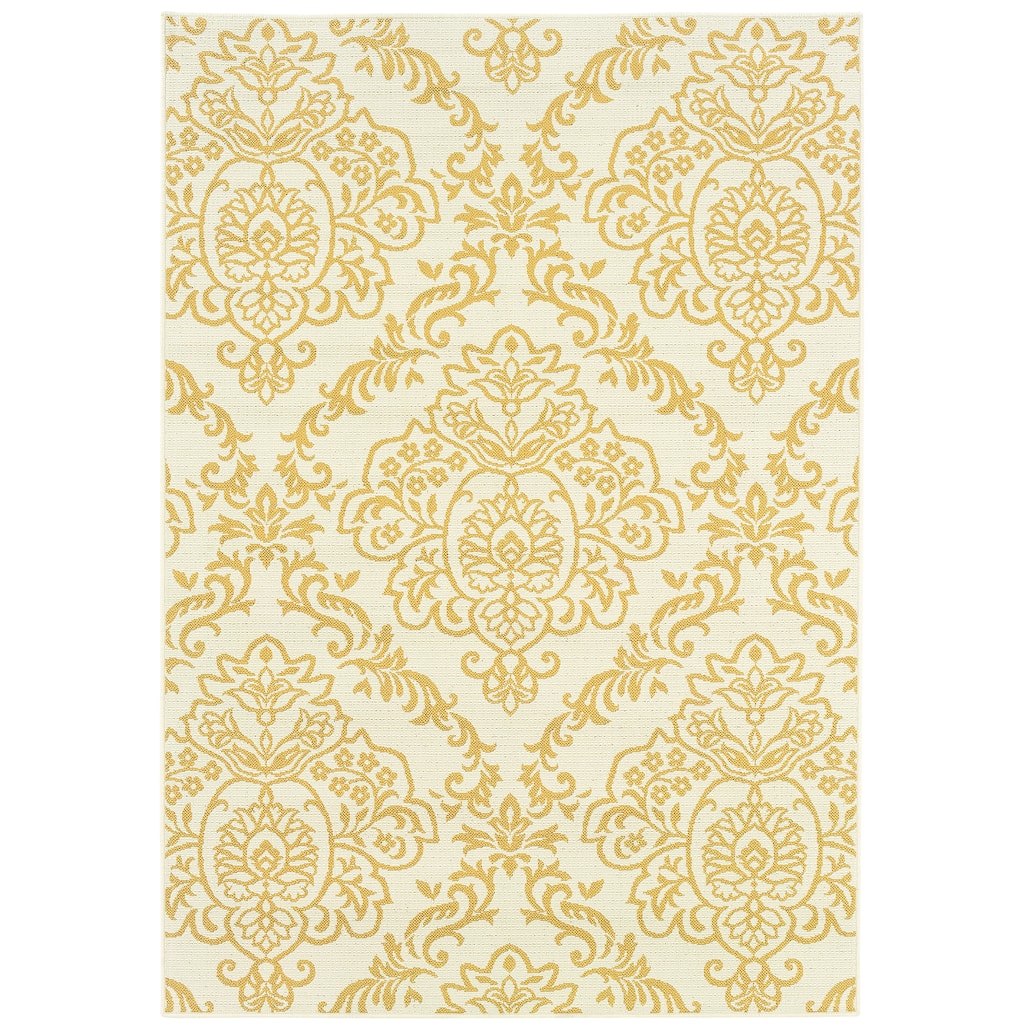 Bakersfield Ivory Gold Floral Outdoor Casual Area Rug