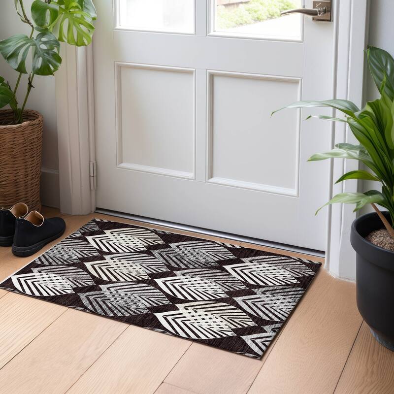Premium Washable Super Soft Farmhouse Leaves Mayfield Rug - Black - 1' 8" x 2' 6" - Rectangle