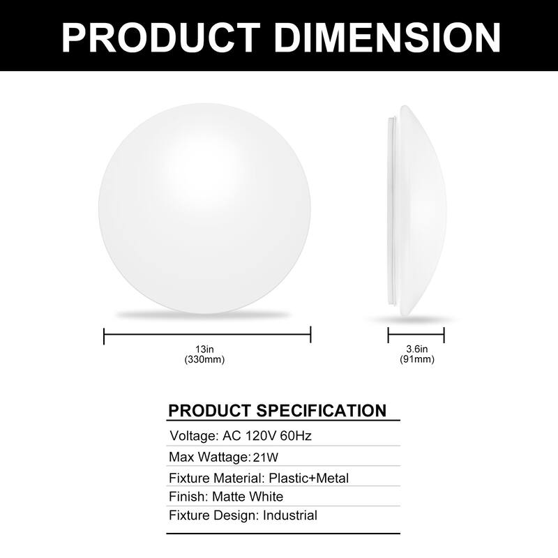 YANSUN Dimmable LED Ceiling Flush Mount Light - 13" Mushroom Shade. - 13in