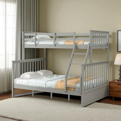 Wood Twin Over Full Bunk Bed with Ladder and Guardrails, Convertible Design, Space-Saving Frame for Kids and Teens
