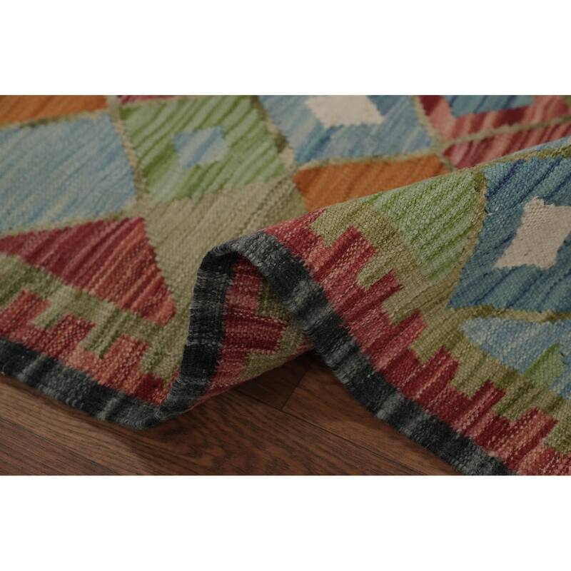 Hand Woven Oriental 100% Wool Carpet Southwestern Modern Multi-Colored Kilim Runner Rug - 11' 7'' X 2' 7''