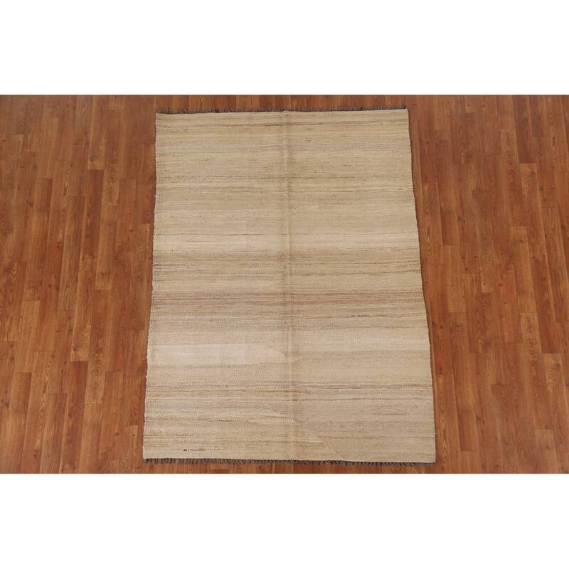 Earth Tone Kilim Modern Rug Flat-weave Reversible Wool Carpet - 4'3"x 5'10"