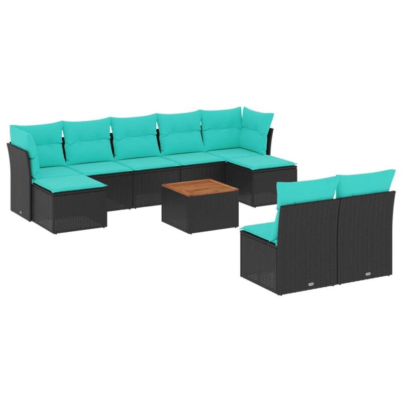 vidaXL Patio Sofa Set with Cushions Outdoor Furniture 10 Piece Poly Rattan - 24.4x 24.4x 27.2