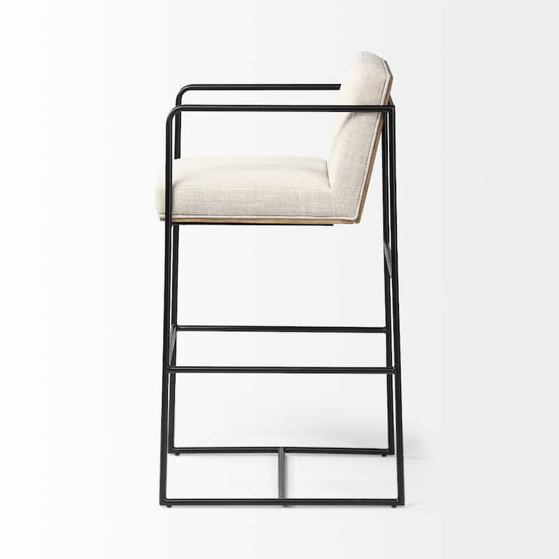 29" Modern Beige Fabric Counter Stool with Metal Frame and Footrest Armrest and Full Back Design - 39.96”H x 22.64”W x 18.7”D