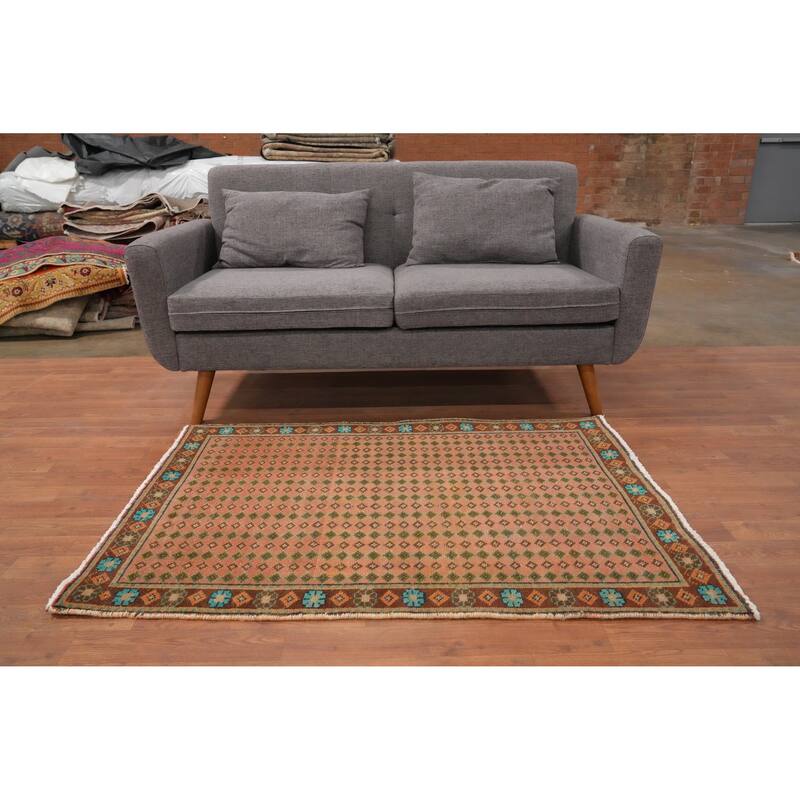 Hand Knotted Oriental 100% Wool Carpet Traditional Geometric Pink Tabriz Area Rug - 4' 6'' X 3' 2''