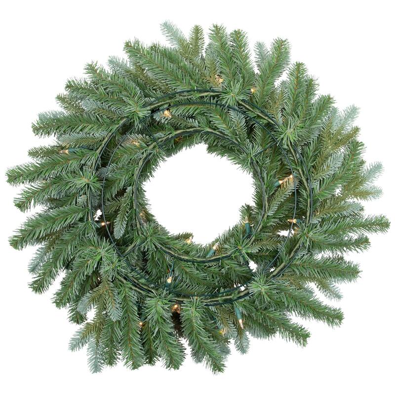 Pre-Lit Blue Spruce Artificial Christmas Wreath - 24" - Clear