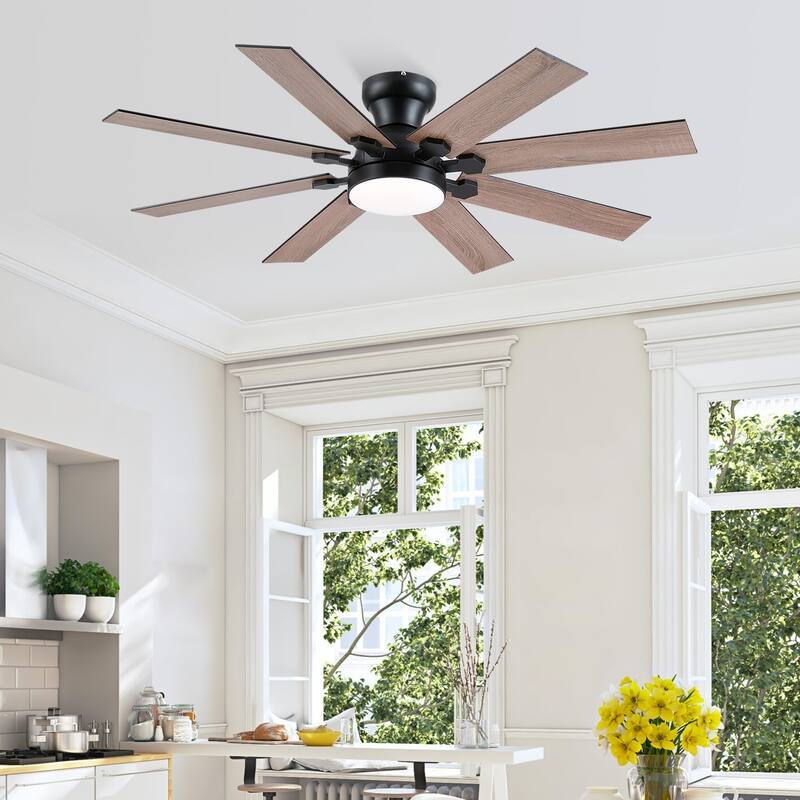 52 Inch Flush Mount Ceiling Fan with Light,8 Blades,Reversible Airflow,DC Motor,Remote and APP Control - 52 Inches