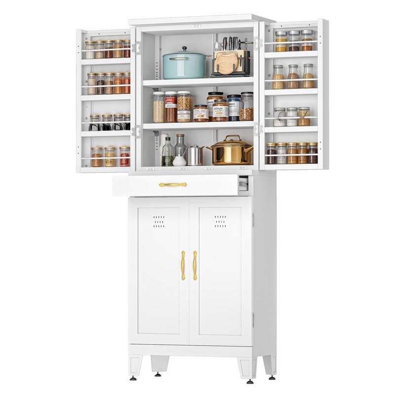 72" Tall Metal Storage Cabinet Organizer for Bathroom, Kitchen & Living Room - White