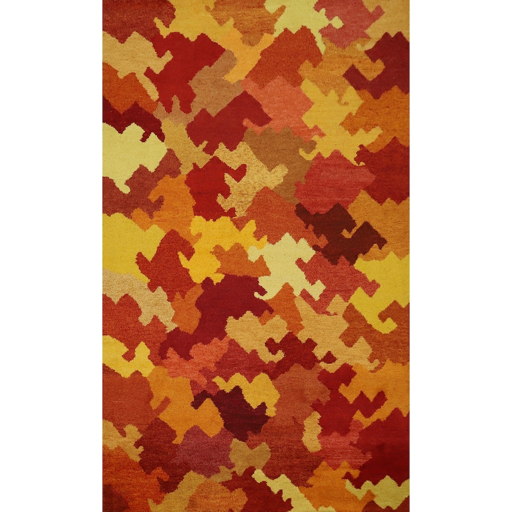 Hand Knotted Oriental 100% Wool Carpet Modern Geometric Oranges & Rust Gabbeh Area Rug - 9' 7'' X 6' 4''